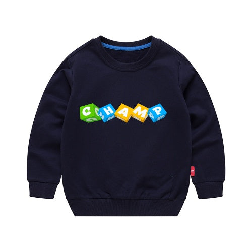 Boys Korean Round Neck Solid Color Loose Long Sleeve Pullover-best seller