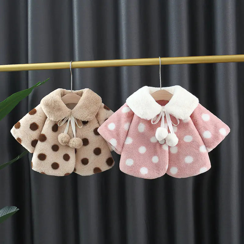 Polka Dot Fur Collar Coat for Girls - Winter Collection