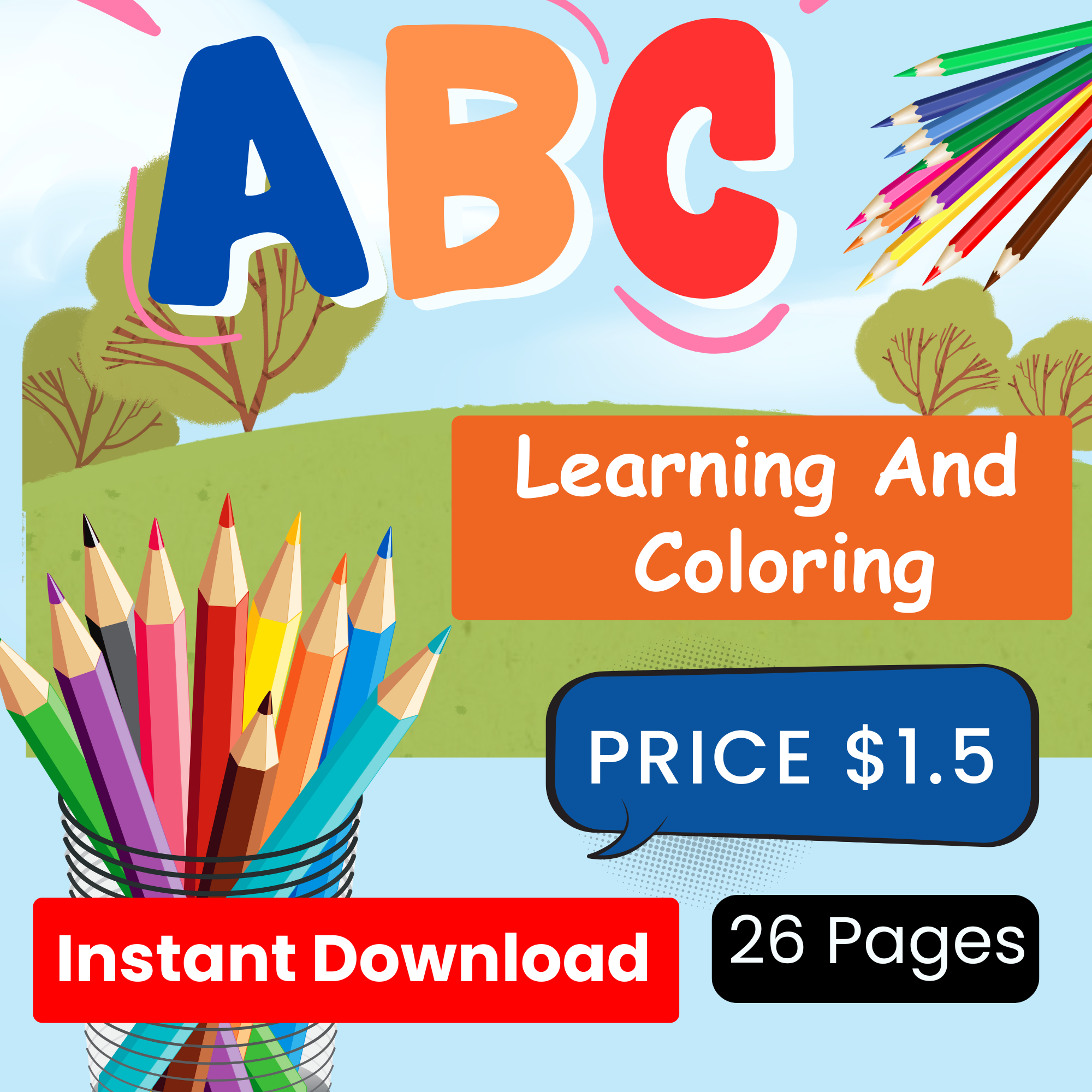 Smart Kids A to Z Coloring Book (PDF) + Free Award Certificate | Instant Download - eBooks