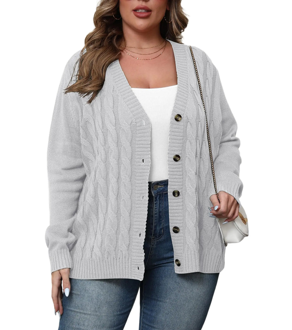 POSESHE Plus Size Women’s Open Front Cardigan Sweaters Casual Heavy Sweaters Oversized Cardigan Gray