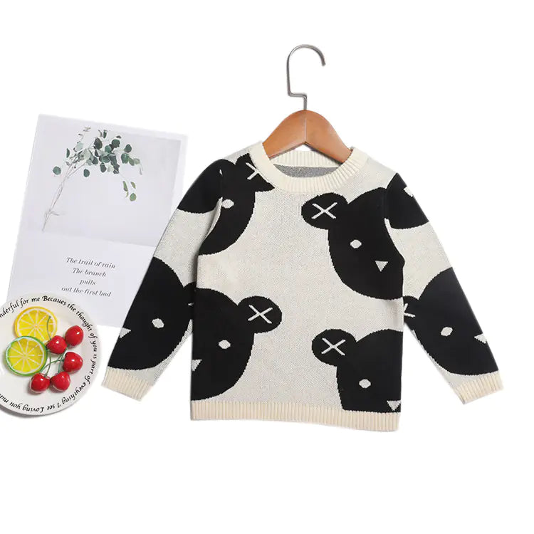 Black and White Bear Knitted Sweater for Kids