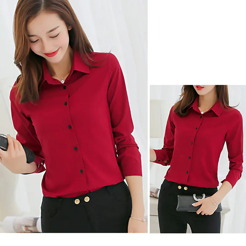 Korean Slim Fit Long Sleeve Women's Office Shirt
