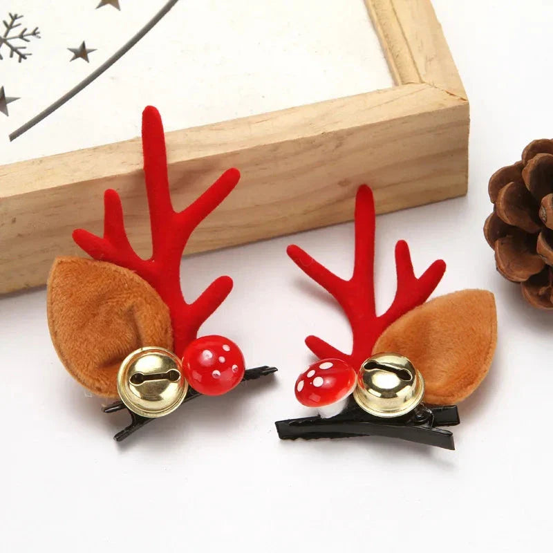 2pcs/Set Kawaii Christmas Elk Ear Hair Clip Women Girl Santa Snowman Hairpin Xmas Party Barrettes For Kids Cosplay Headwear