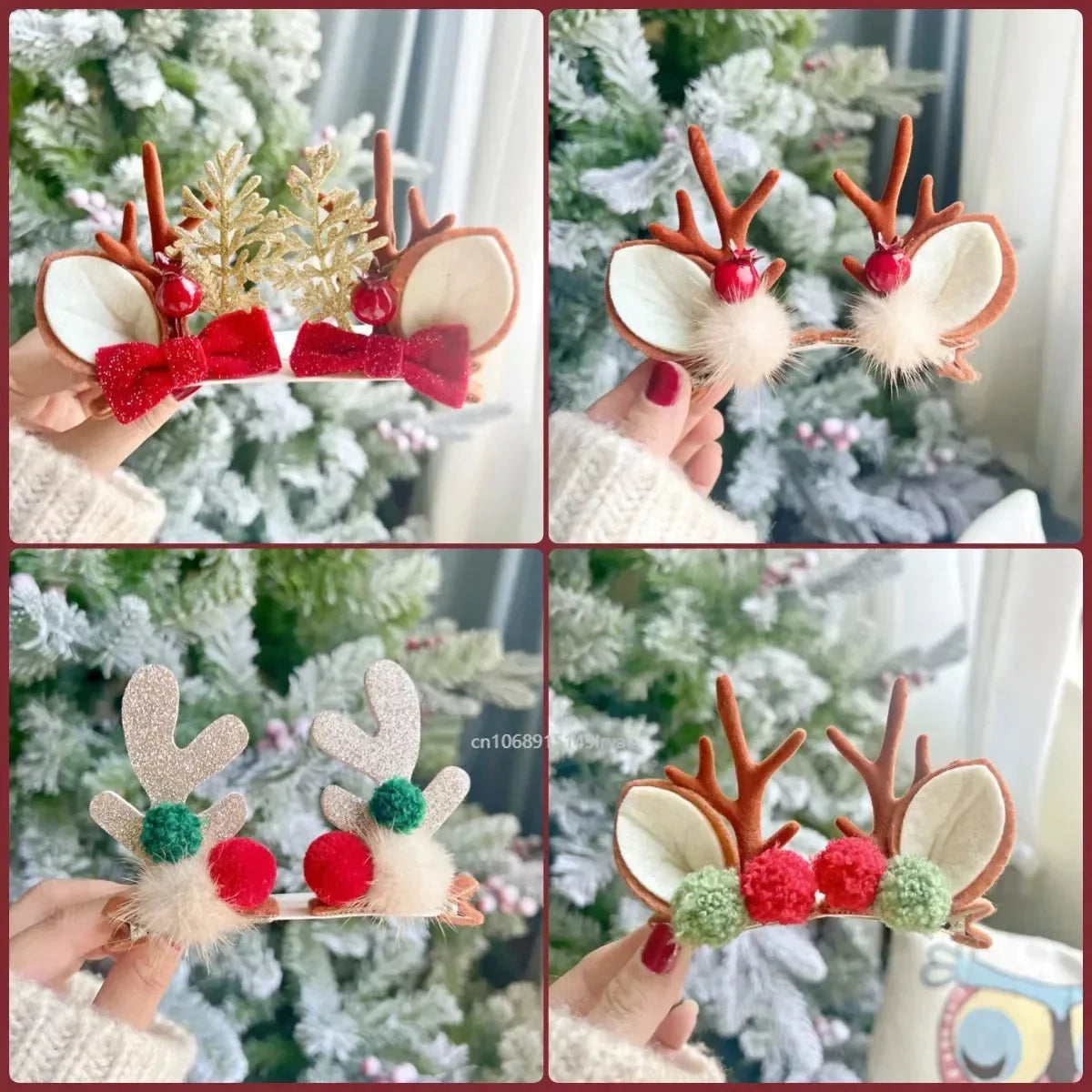 2pcs/Set Kawaii Christmas Elk Ear Hair Clip Women Girl Santa Snowman Hairpin Xmas Party Barrettes For Kids Cosplay Headwear
