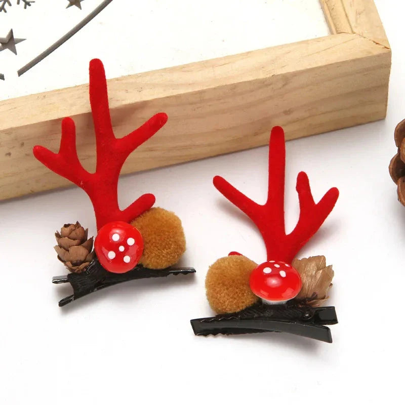 2pcs/Set Kawaii Christmas Elk Ear Hair Clip Women Girl Santa Snowman Hairpin Xmas Party Barrettes For Kids Cosplay Headwear
