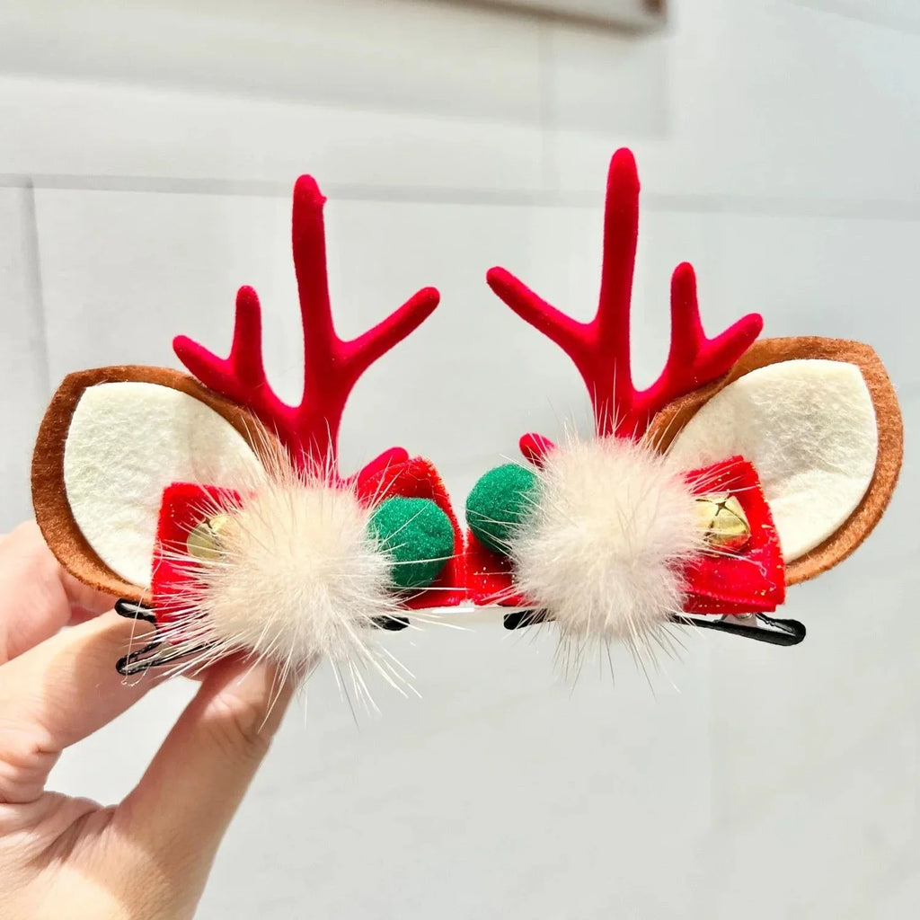 2pcs/Set Kawaii Christmas Elk Ear Hair Clip Women Girl Santa Snowman Hairpin Xmas Party Barrettes For Kids Cosplay Headwear