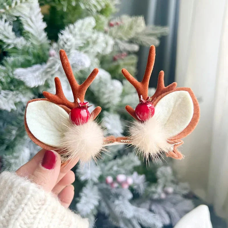 2pcs/Set Kawaii Christmas Elk Ear Hair Clip Women Girl Santa Snowman Hairpin Xmas Party Barrettes For Kids Cosplay Headwear