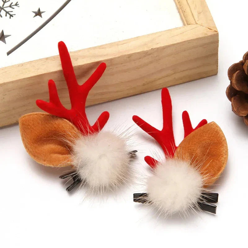 2pcs/Set Kawaii Christmas Elk Ear Hair Clip Women Girl Santa Snowman Hairpin Xmas Party Barrettes For Kids Cosplay Headwear