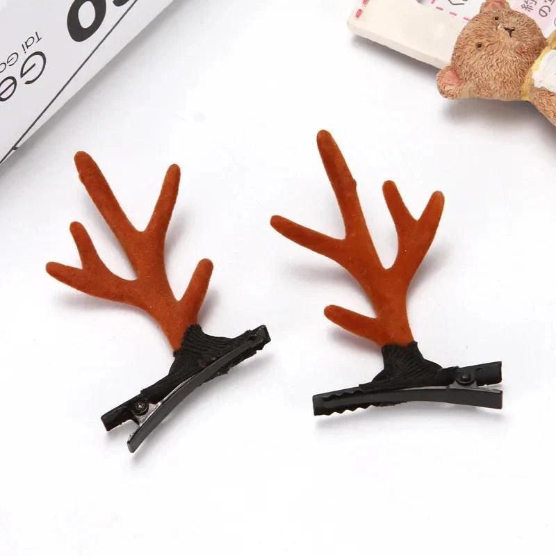 2pcs/Set Kawaii Christmas Elk Ear Hair Clip Women Girl Santa Snowman Hairpin Xmas Party Barrettes For Kids Cosplay Headwear