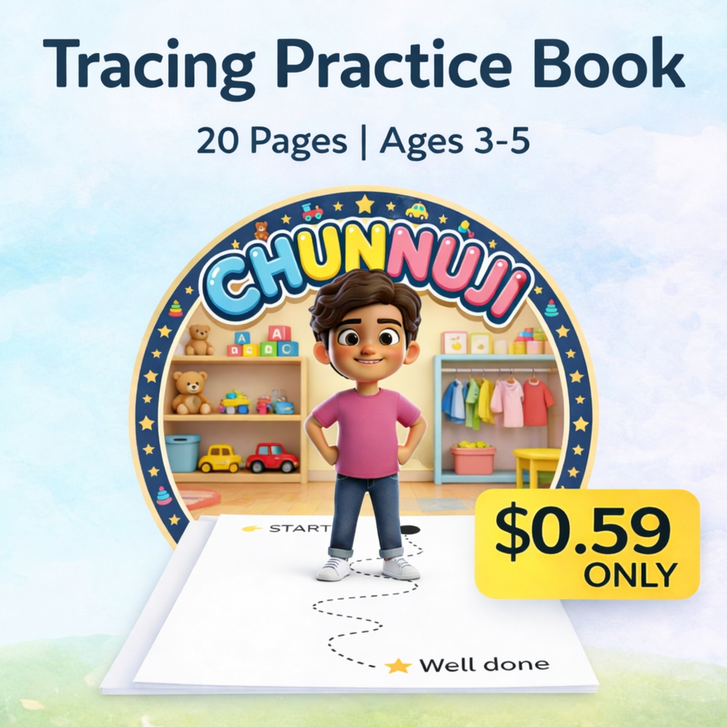 Tracing Practice Book for Kids (Ages 3–5) | 20 Printable Worksheets | Handwriting & Pre-Writing Skills | Instant Download