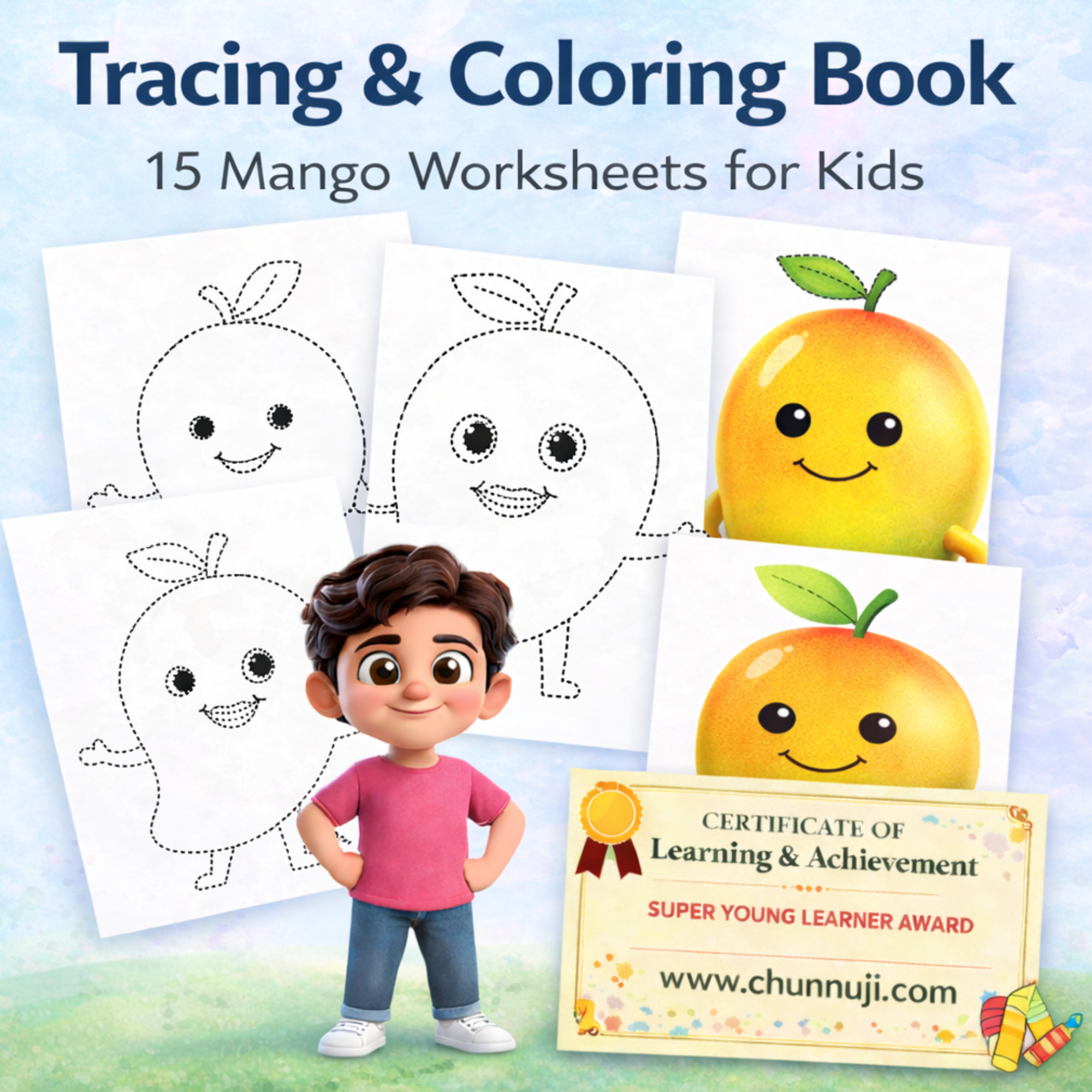 M Is for Mango – Cute Mango Tracing & Coloring Book for Kids (Ages 3–5) | Printable Preschool Worksheet PDF
