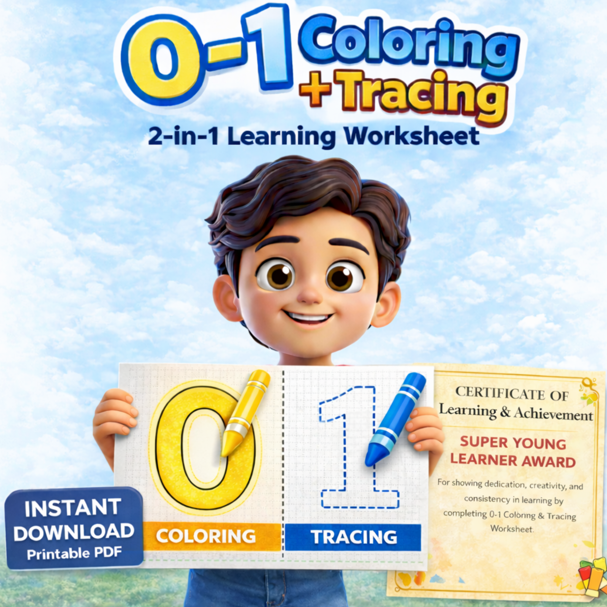 Learn Numbers 0–3 – Early counting practice for young learners  (Ages 3–5) | Printable PDF